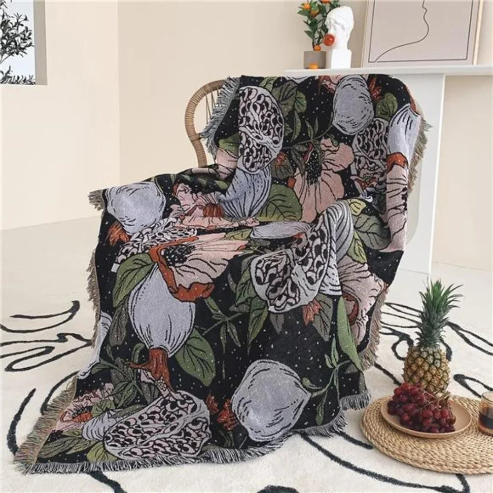 Boho Throw Blanket Reversible Cotton Tapestry Hippie Room Decor